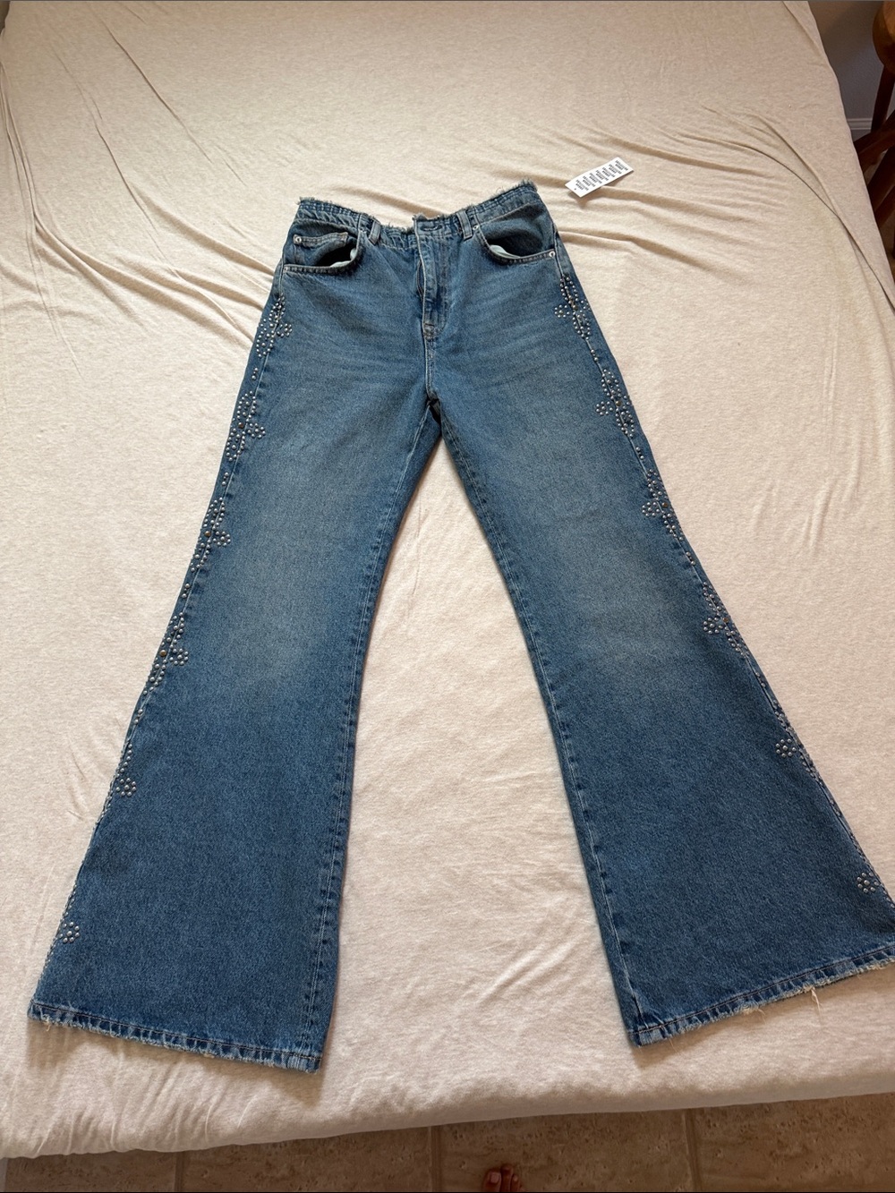 Urban Outfitters Dark Blue Wide-Leg Jeans with Stud Detail